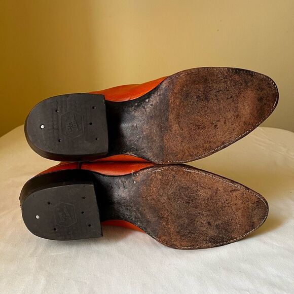 Vintage Tony Lama Men's 10.5D Western Cowboy Boots 6123 Orange Leather USA Made - Picture 10 of 13
